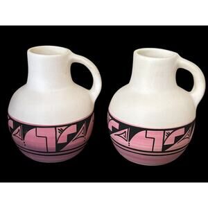 Set Of 2 Ute Indian Pottery Water Jug Signed Lora Watts #36 Southwest Art